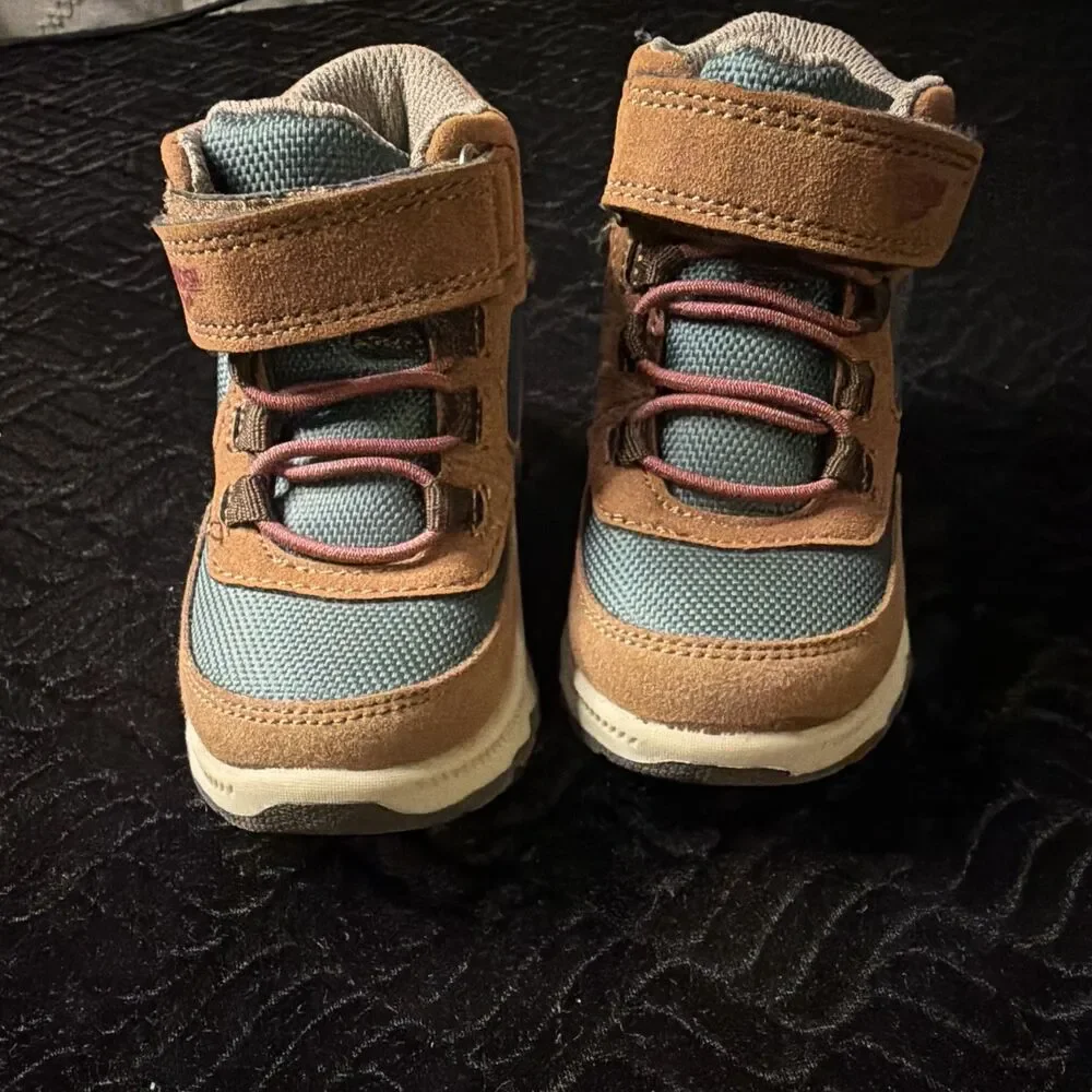 OshKosh B'gosh Colorblock Ankle Bootie Brown Blue Pink Hook & Loop Size 4M